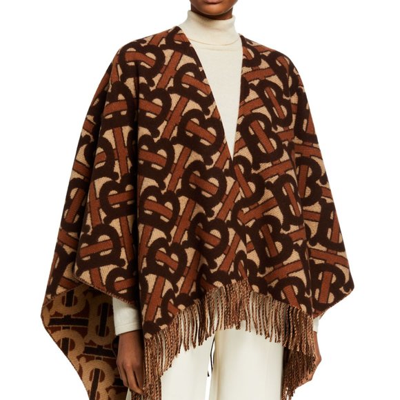BURBERRY 'Charlotte' TB Poncho Cape (Mocha) - NEW